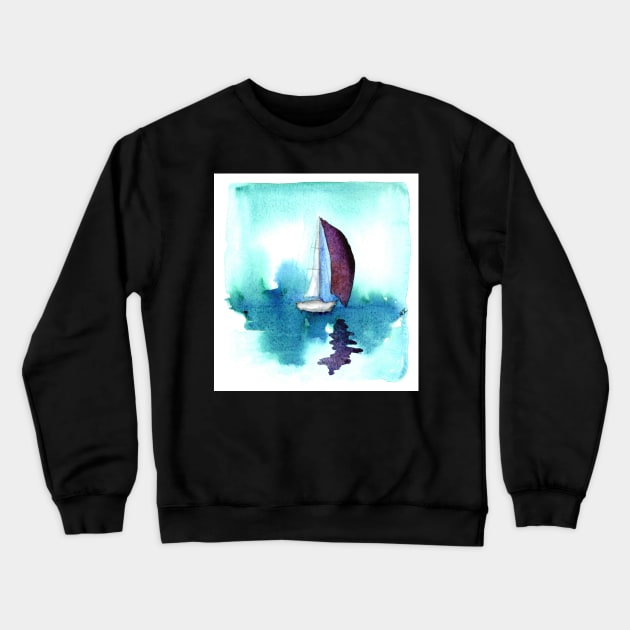 Purple sail on a smooth sea Crewneck Sweatshirt by RavensLanding